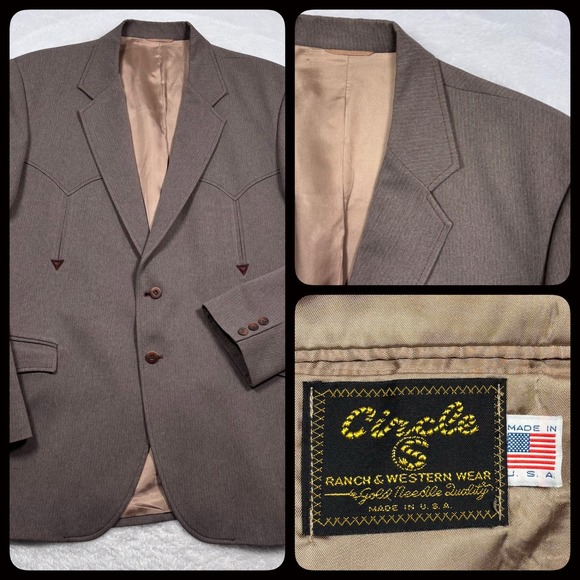 VTG Circle S Western Blazer Men 48 LONG Brown Arrow Yoke Sport Coat Jacket USA